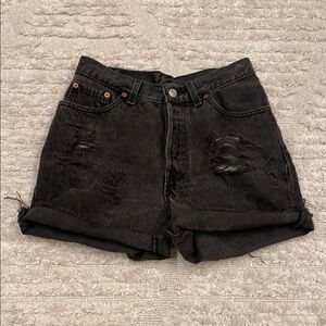 Levis Black Distressed Denim Shorts Sz 25